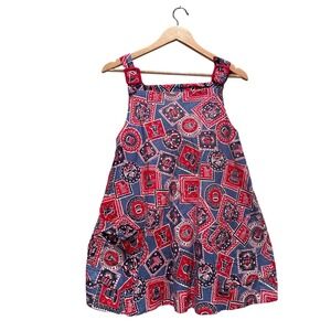 Vintage Americana Patchwork Mini Dress 70s Patriotic Pinafore Sundress
